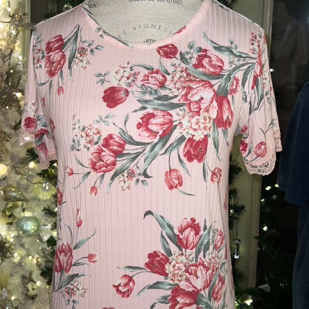 Flora Nikrooz light pink floral nightgown shortsleeve soft dress pajamas Small​ - Picture 2 of 10